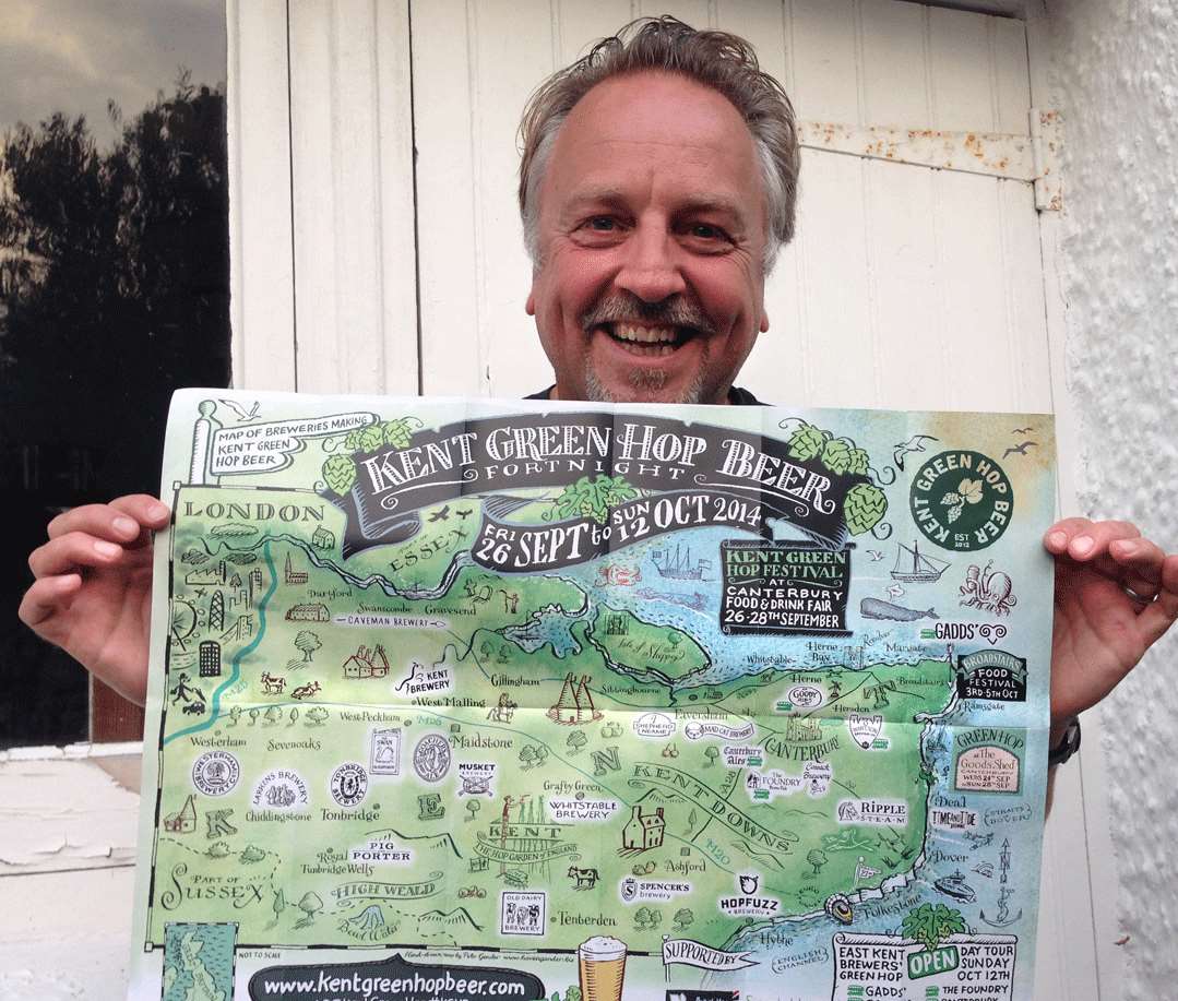 Peter Gander has created the map to promote the Kent Green Hop Beer Fortnight. Pic: Peter Gander