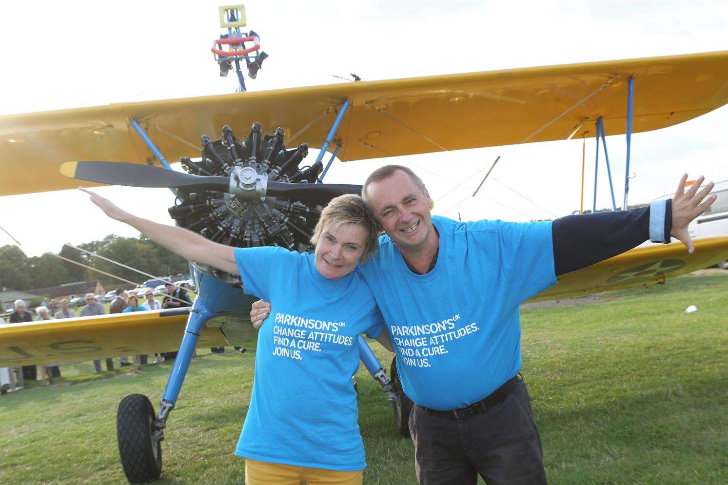 From left, Sue Kerkin, a Parkinson Nurse with one of her patient's Gordon McKee just before both of them wing walk