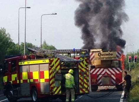 Firefighters tackling the blaze. Picture: James Hills