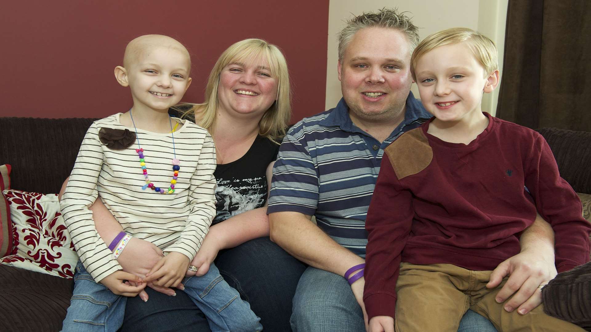 Stacey with her family when they launched their appeal to raise funds for specialist cancer treatment