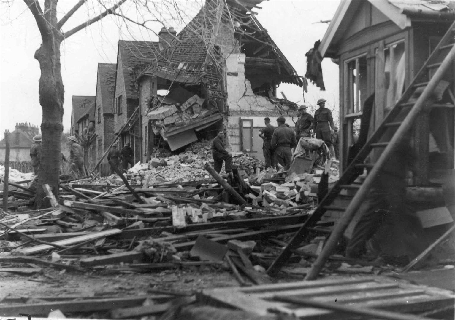 Three days before Christmas 1942, bombers destroyed these homes in Grosvenor Road, Kennington. Picture: Images of Ashford by Mike Bennett