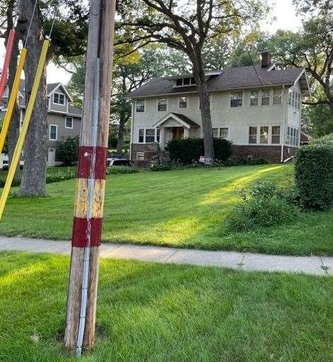 The site of the crash - with Iowa State colours painted on the pole in memory of the team. Picture: Tim Lane