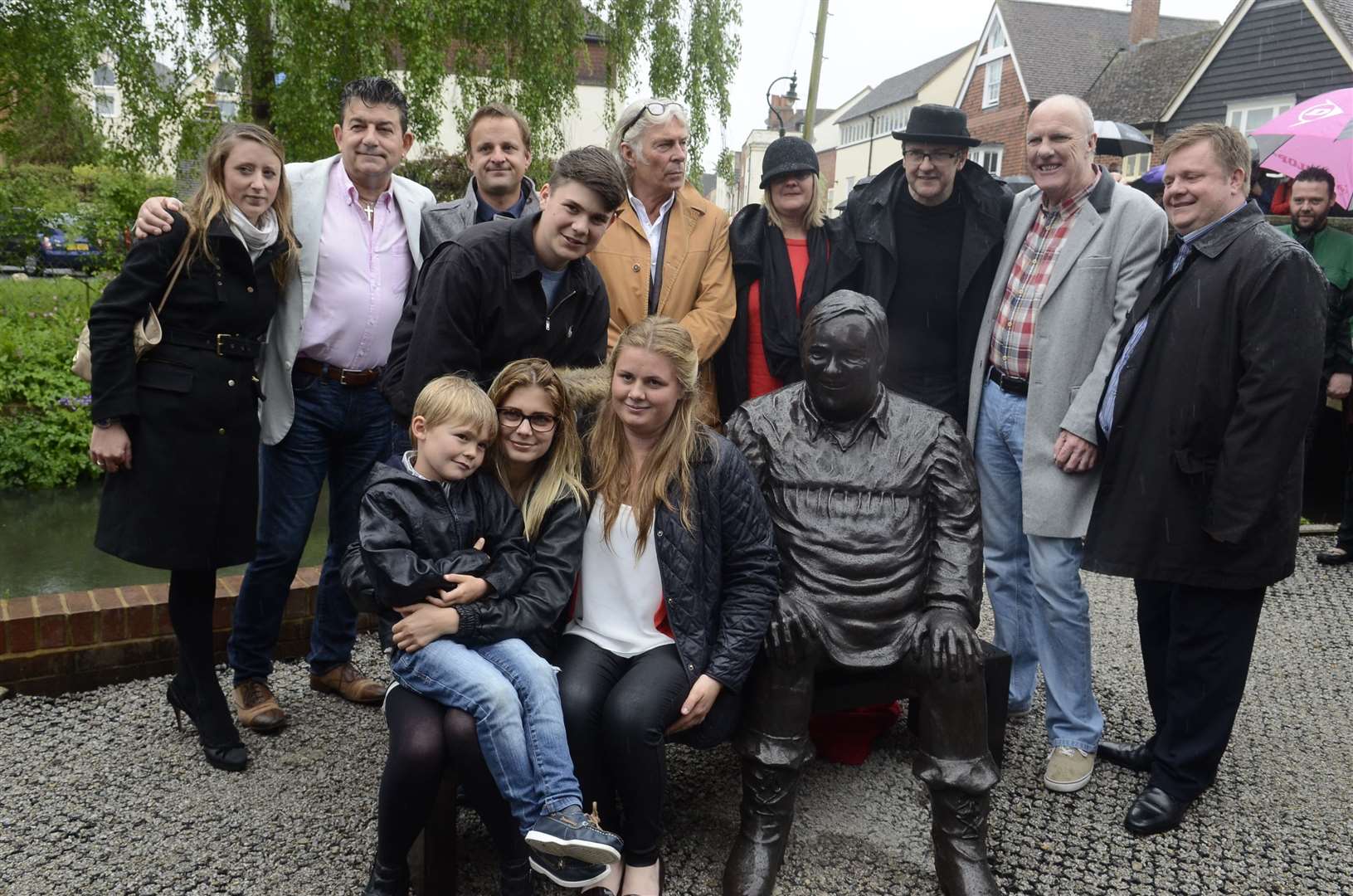 Family and friends around the statue of the late Dave Lee, unveiled in 2014