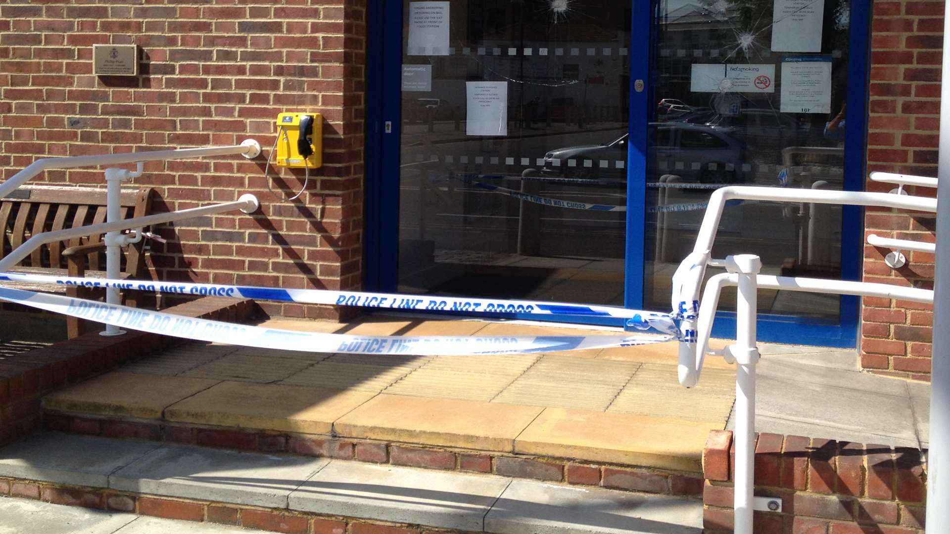 Tape has been put up at the entrance to Sheerness police station