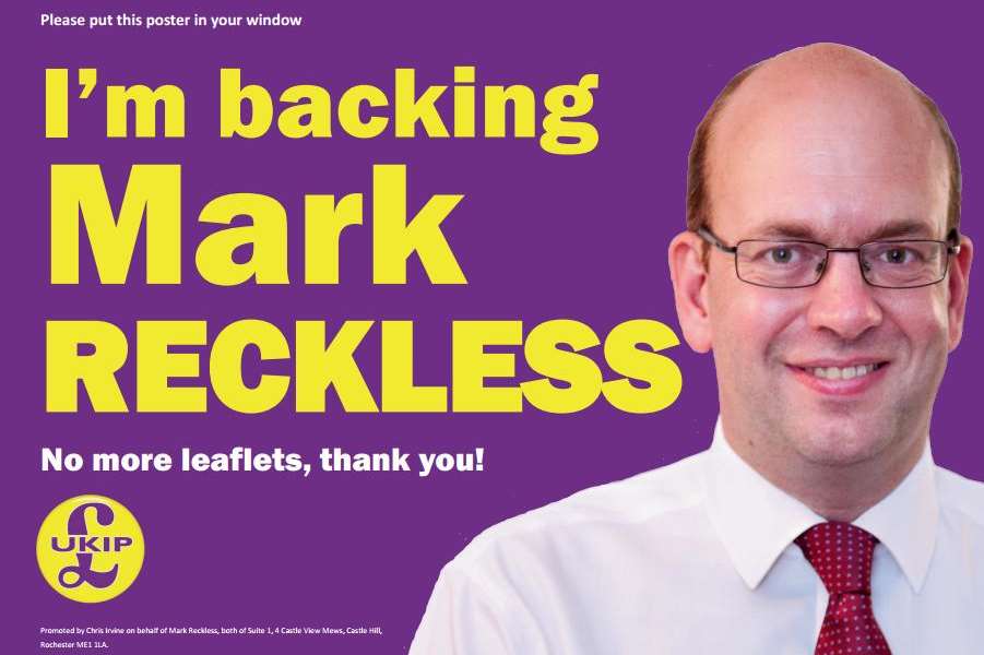 Poster promoting Mark Reckless as UKIP candidate