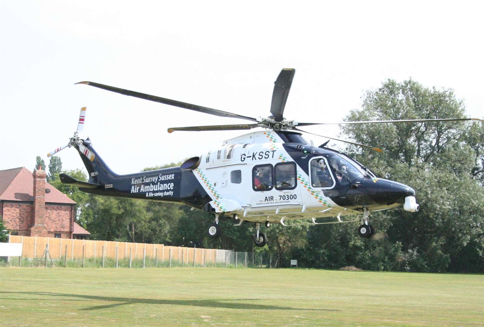 The air ambulance at Willesborough Cricket Club