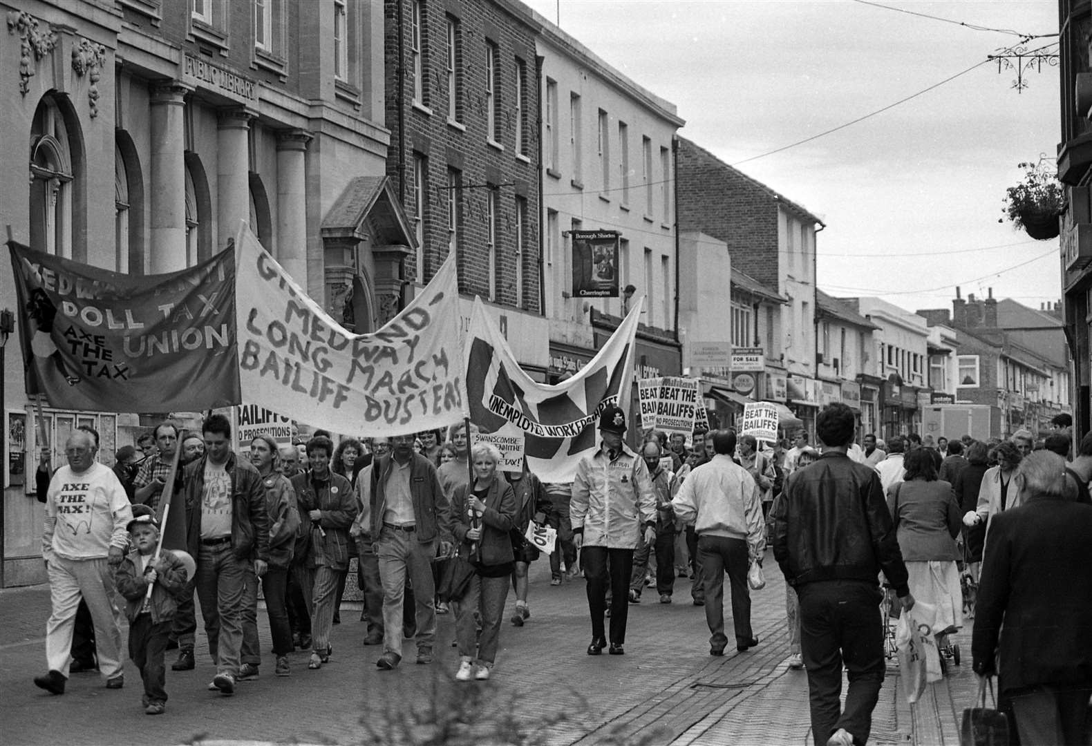 A march against the Poll Tax on the streets of Gravesend in 1990.