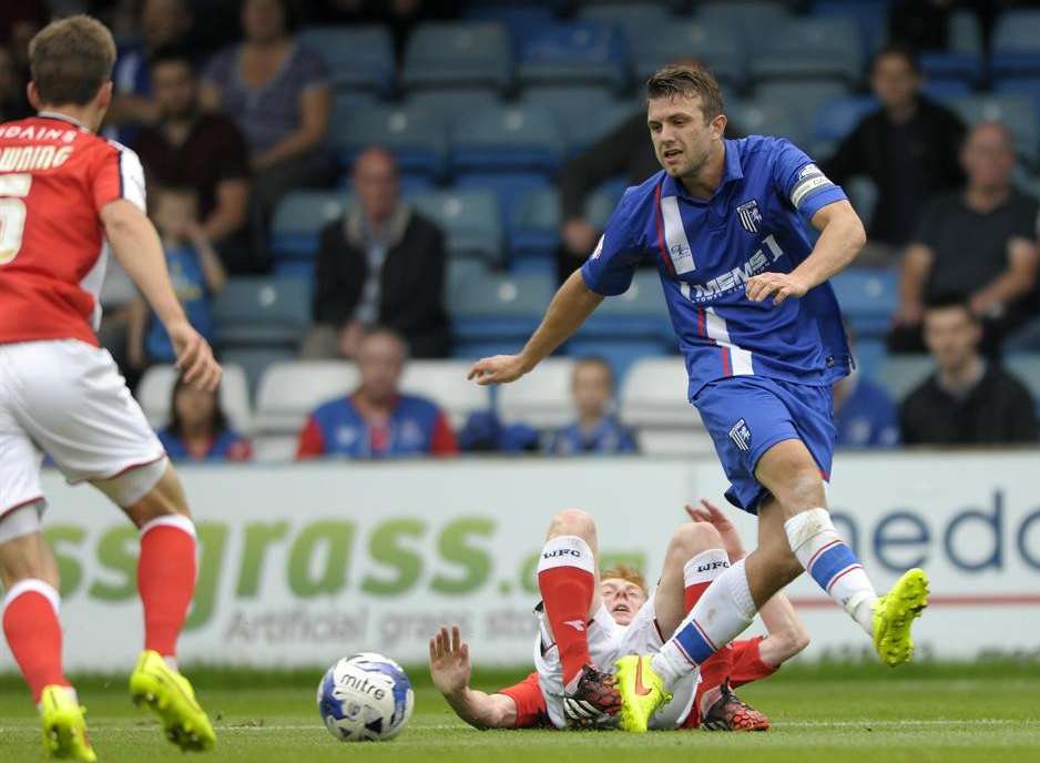 Gills captain Doug Loft in action against Walsall. Picture; Barry Goodwin