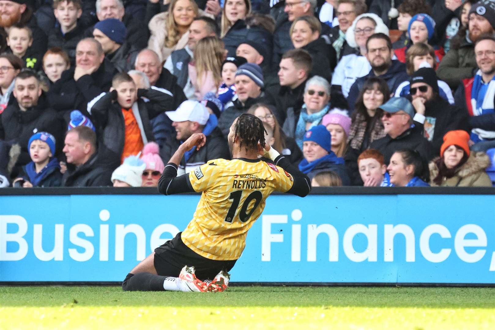 Lamar Reynolds celebrates his brilliant goal at Ipswich. Picture: Helen Cooper