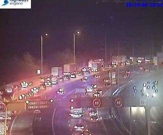 A lorry and a car have collided on the M20 near Junction 6. Picture: Highways England