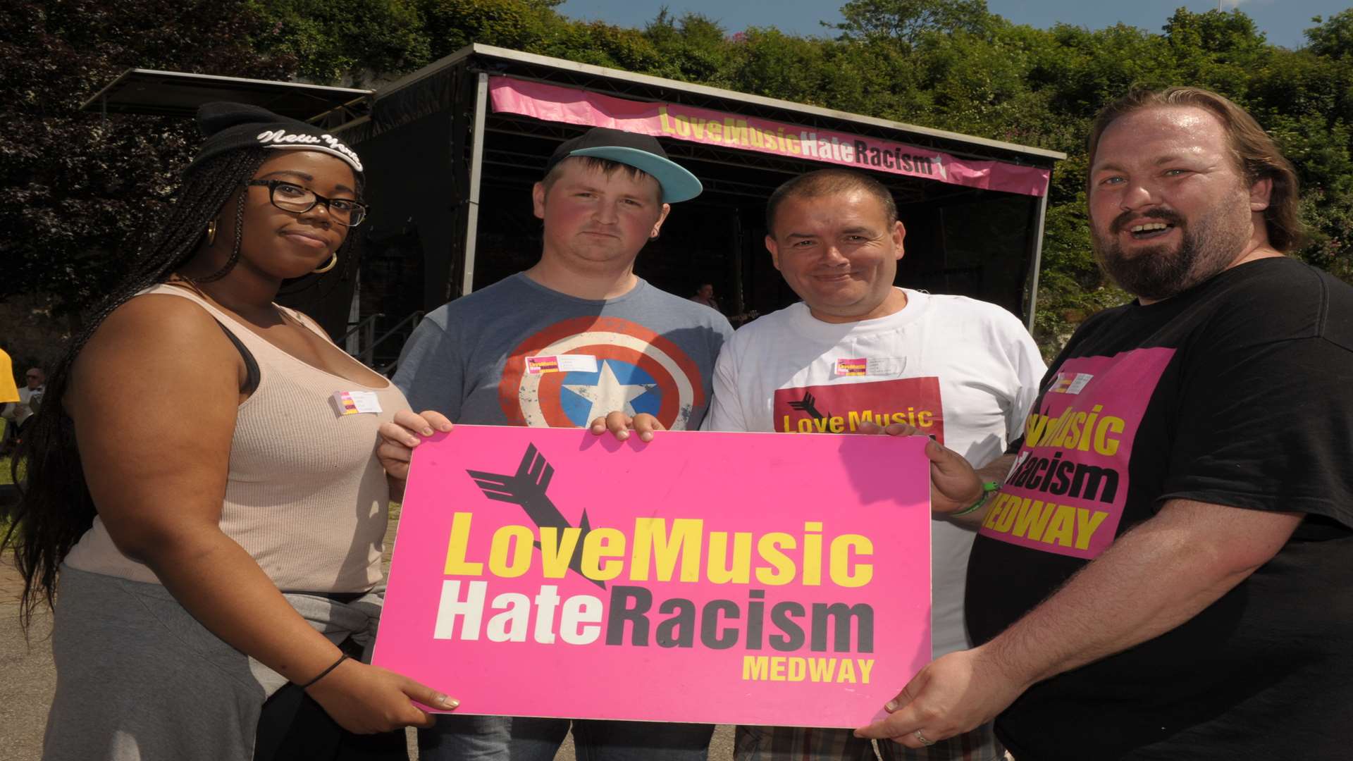 Safiya with the team behind the Love Music Hate Racism festival. Left to right: Stewart, Chris Wyatt, Gary Newell and Vince Maple