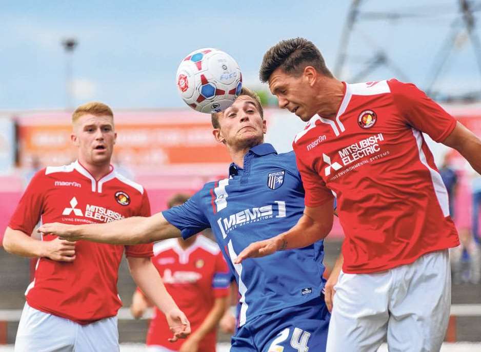 Gills' new signing Brennan Dickenson in action against Ebbsfleet Picture: Richard Eaton