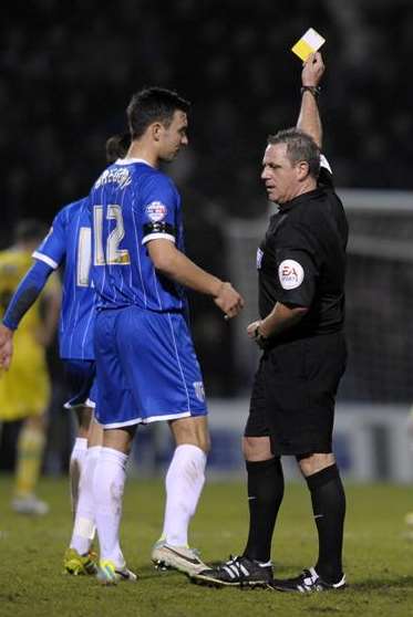 Steven Gregory booked for a foul against Sheffield United Picture: Barry Goodwin