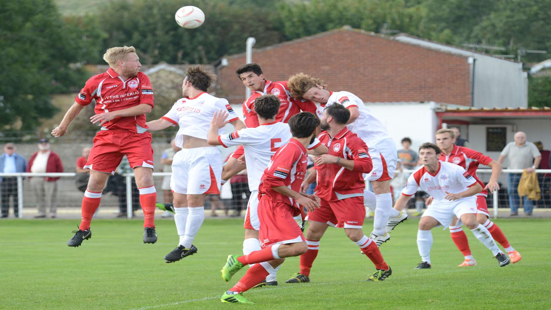 Action from Hythe's 4-0 win over Whitstable in the FA Cup last season. Picture: Gary Browne