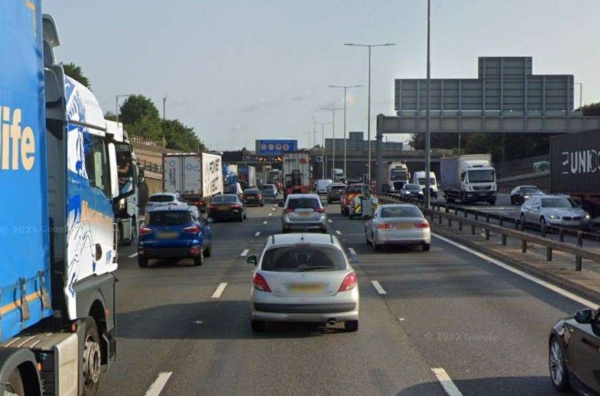 There are delays on the M25 near Junction 1B, Dartford, after a crash. Picture: Google