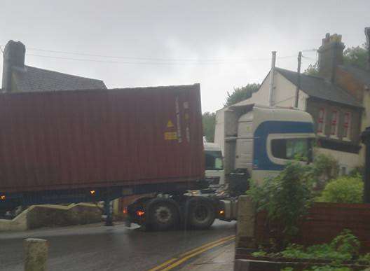 The lorry is stuck in Minnis Lane. Picture: Kelly Freelove