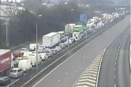 Traffic builds after a crash on the M25