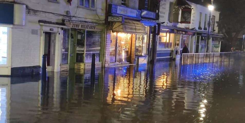 Hythe High Street was flooded overnight due to the storms. Picture: James Yeung