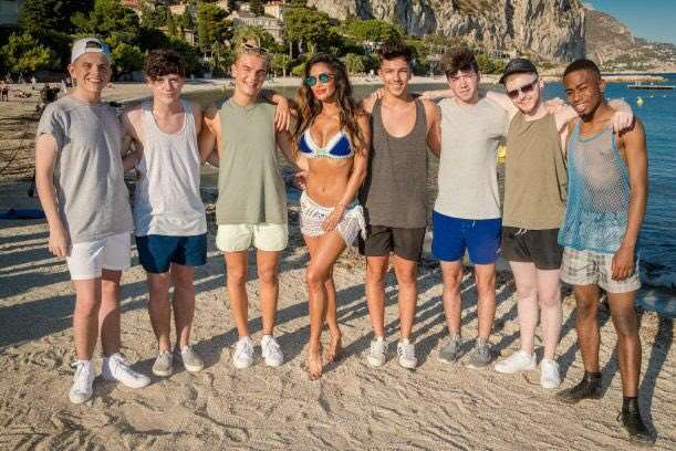 Judge Nicole Scherzinger with Freddy Parker, third from left, and the other finalists in the South of France