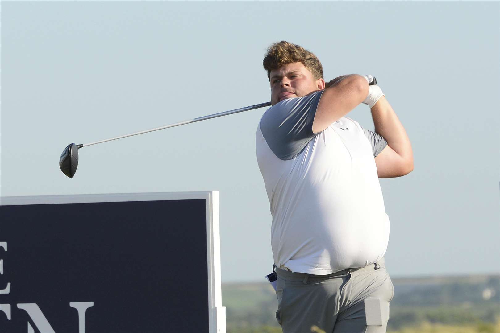 Jack Colegate from Rochester & Cobham tees off at Prince's in The Open Final Qualifying. Picture: Paul Amos.