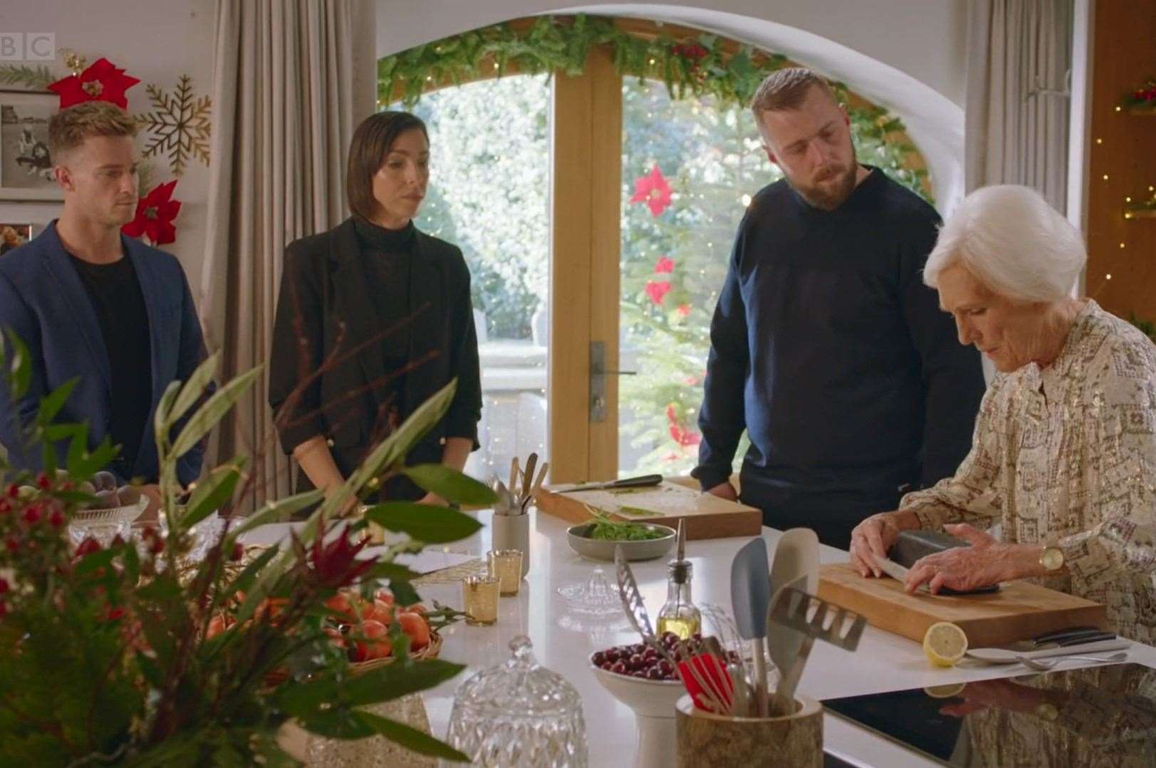 Mary Berry taught the three 'cooking novices' how to cook up a festive feast. Picture: BBC/Mary Berry's Festive Feasts