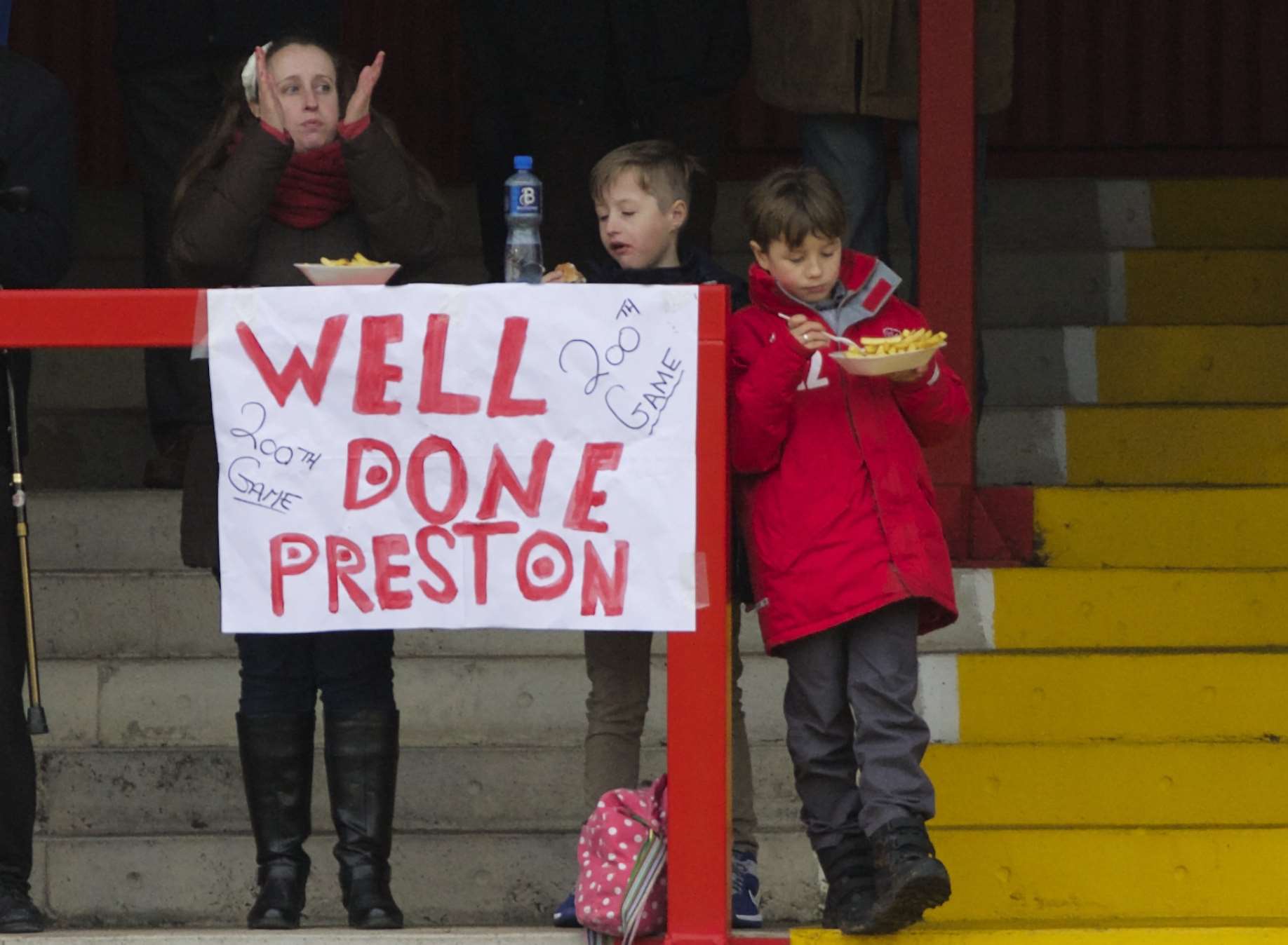 Some of Preston Edwards' younger fans celebrate his 200th appearance for Ebbsfleet Picture: Andy Payton