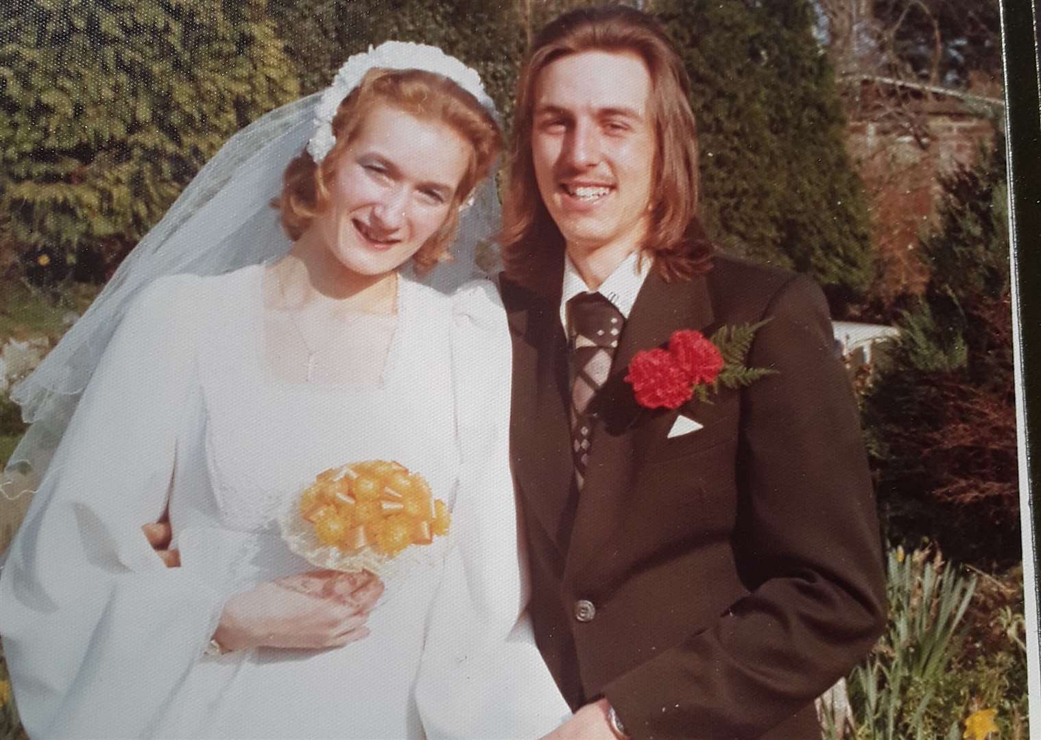 Sue and Clive on their wedding day, 44 years ago