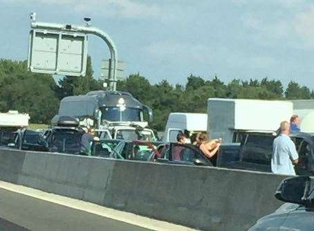 Queues on the M25 clockwise following a tanker fire. Picture: Claire Pearsall