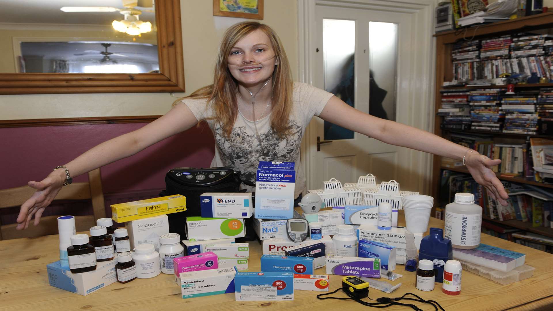 Roisin Kelleher with her daily medication. Picture: Tony Flashman