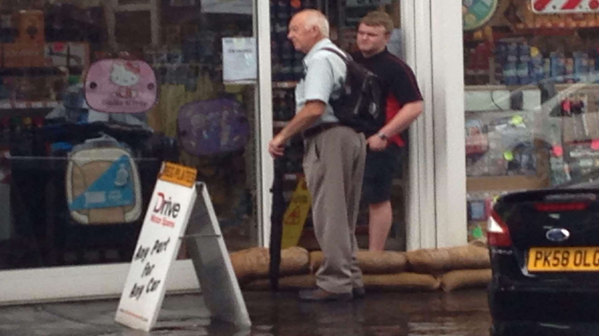 Shops in New Romney High Street were sandbagged because of the flash flooding.