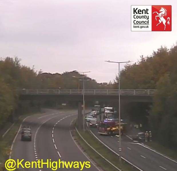Emergency services are in attendance to the vehicle. Picture: @KentHighways via Twitter (42649509)