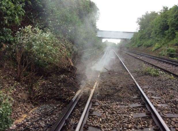 The landslip on the railway line. Picture: Southeastern.