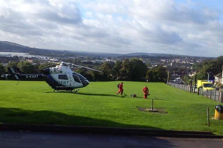 Air ambulance medics near the site of the stabbing. Picture: Andrew Whiteley