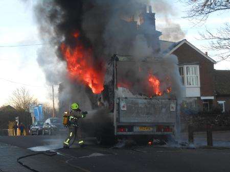 A lorry fire in Town Hill, West Malling