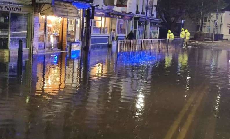Hythe High Street was flooded overnight last week due to the storms. Picture: James Yeung