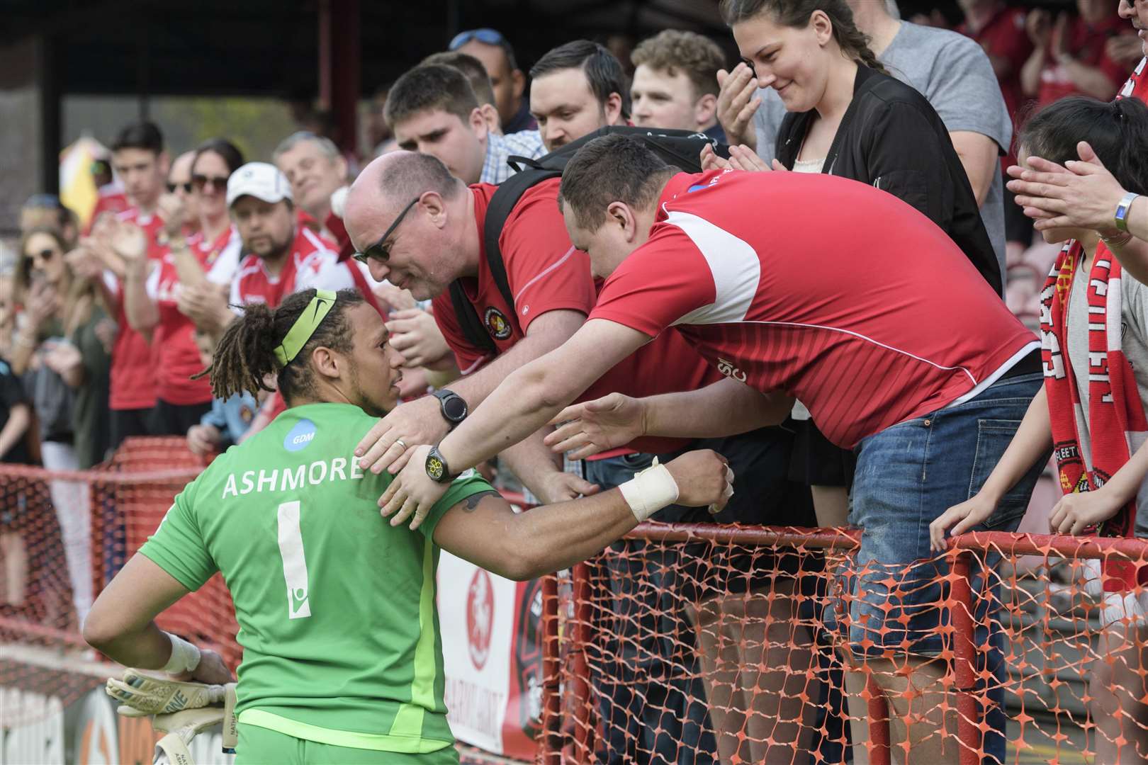 Nathan Ashmore with supporters after Ebbsfleet's home defeat to Sutton Picture: Andy Payton
