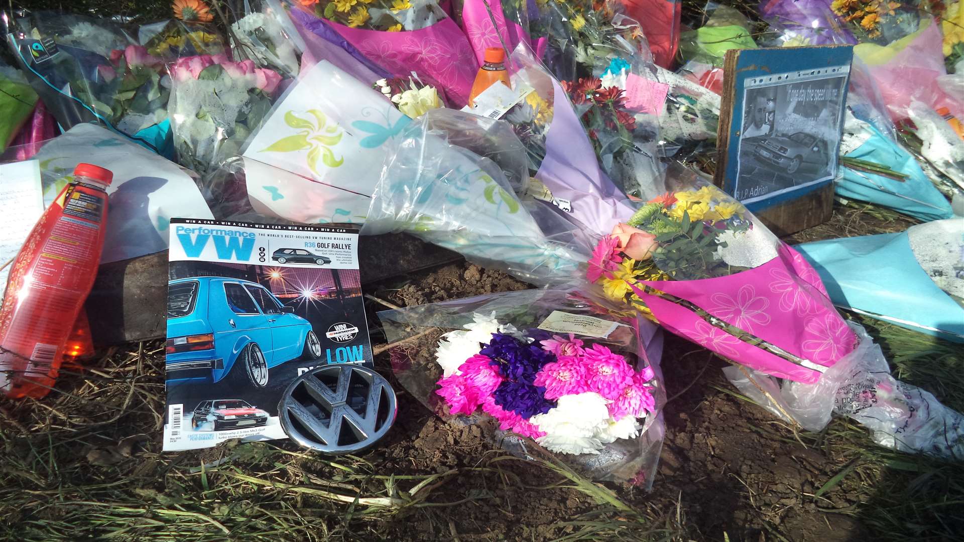 Flowers and messages have been left at the scene of the crash