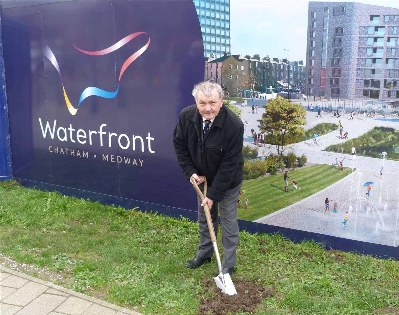 Cllr Alan Jarrett at the groundbreaking for Chatham Waterfront.