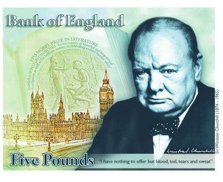 Sir Winston Churchill to feature on £5 note.
