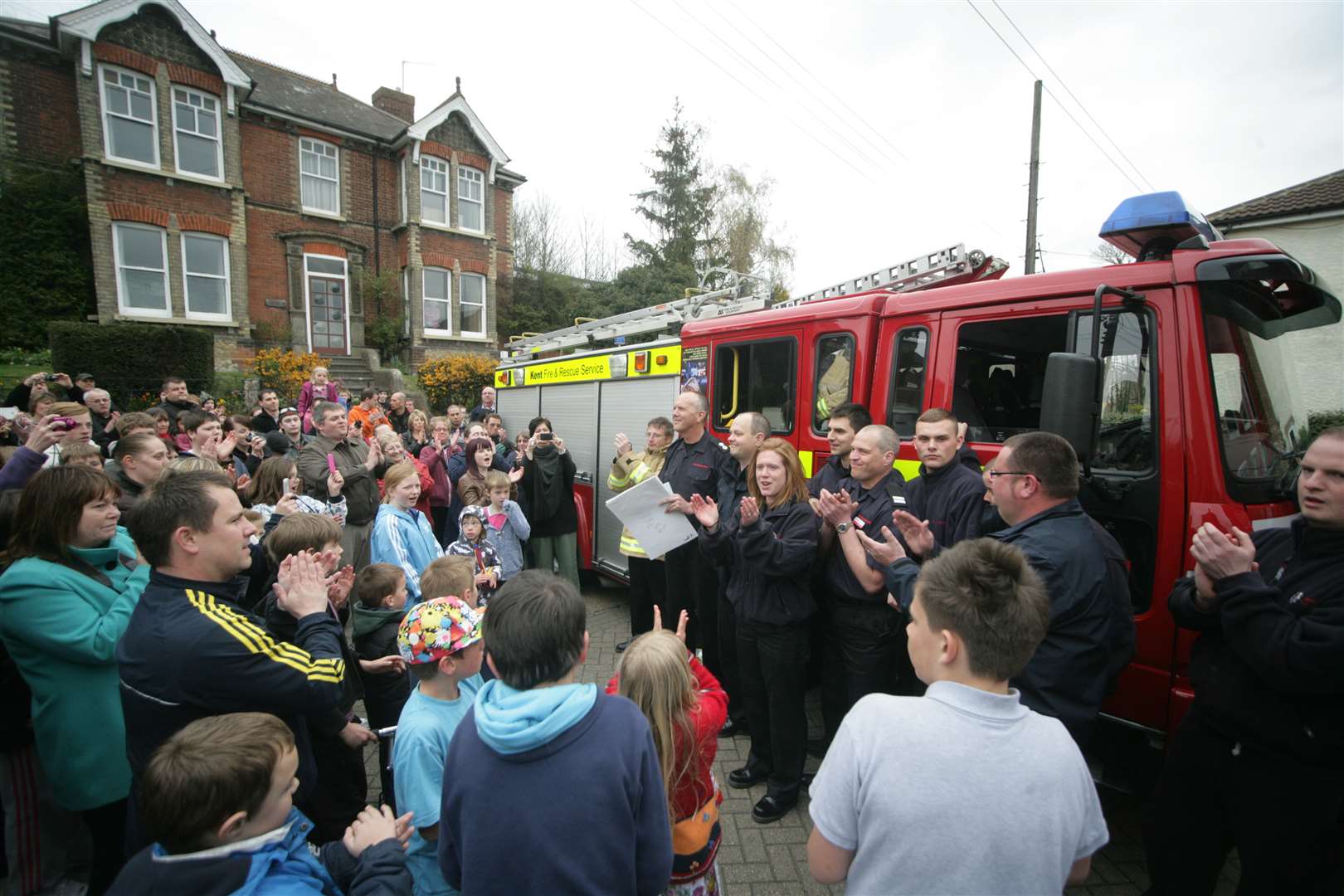 Residents out in force on the streets of Halling to wave goodbye to the Halling Fire Firefighters when the Halling Fire Station closed