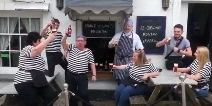 Staff at Shepherd Neame pubs performed their own sea shanty to celebrate pubs re-opening. Picture: Youtube