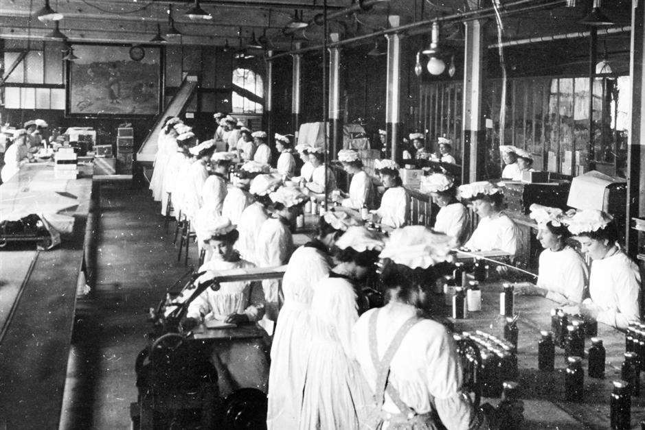 Workers on the factory floor at GlaxoSmithKline, then known as Burroughs Wellcome