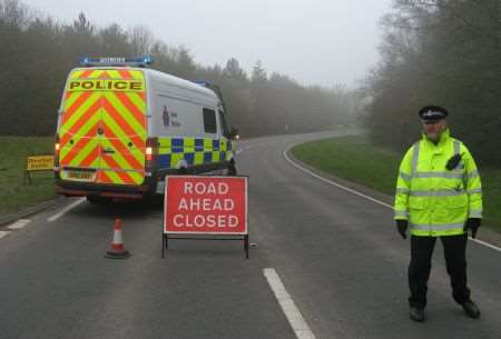 The A291 at Calcott Hill closed following a serious accident between a motorcyclist and a van