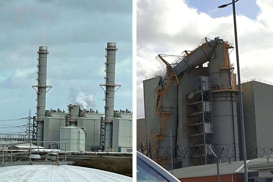 A power station tower in Grain sensationally collapsed