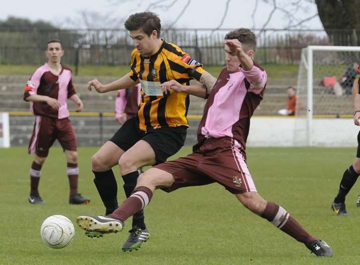 Folkestone's Matt Newman in action against Corinthians Casuals Picture: Gary Browne
