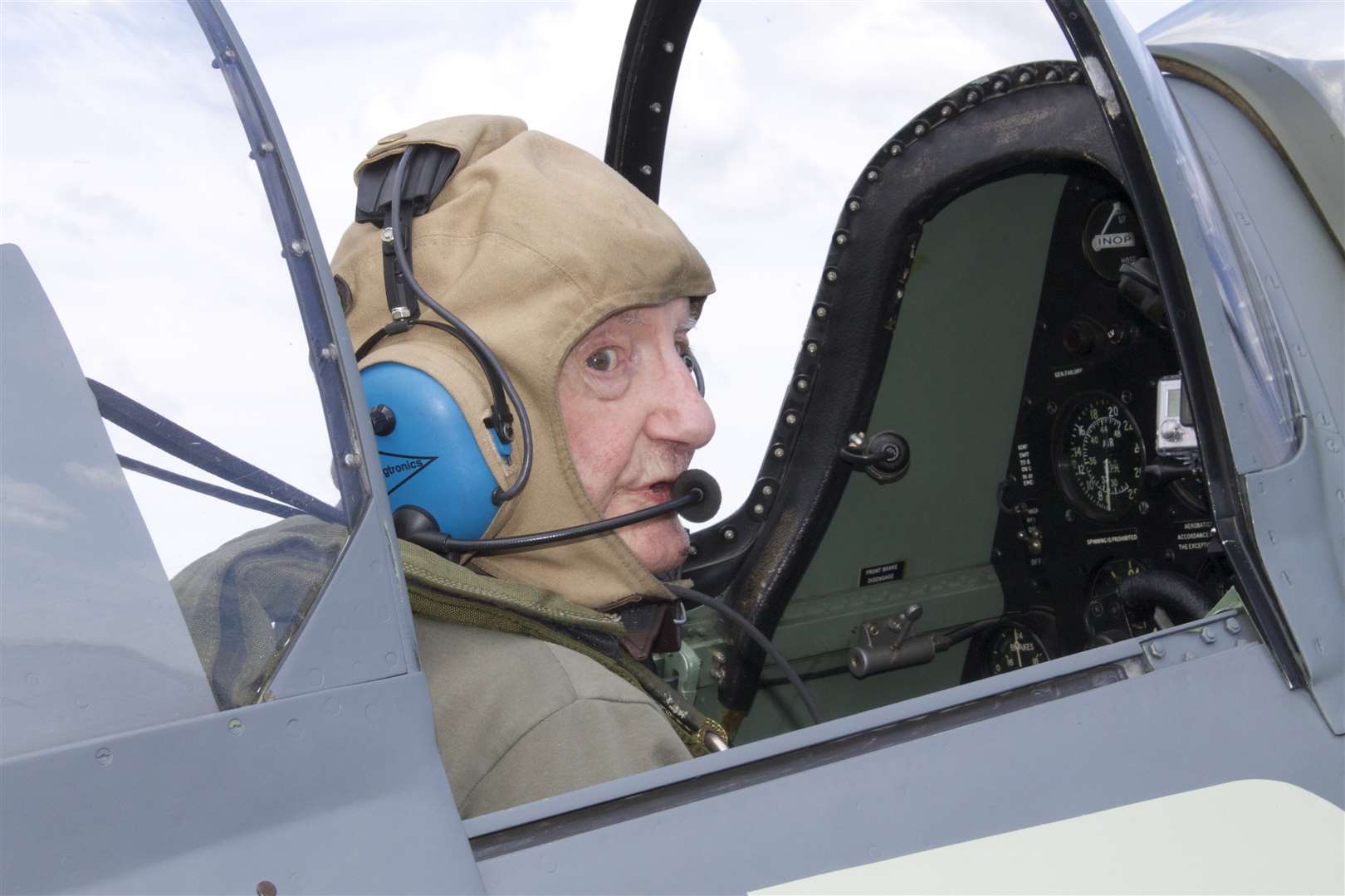 Neville Croucher, 91, ready to take his flight in the Spitfire at Headcorn Aerodrome