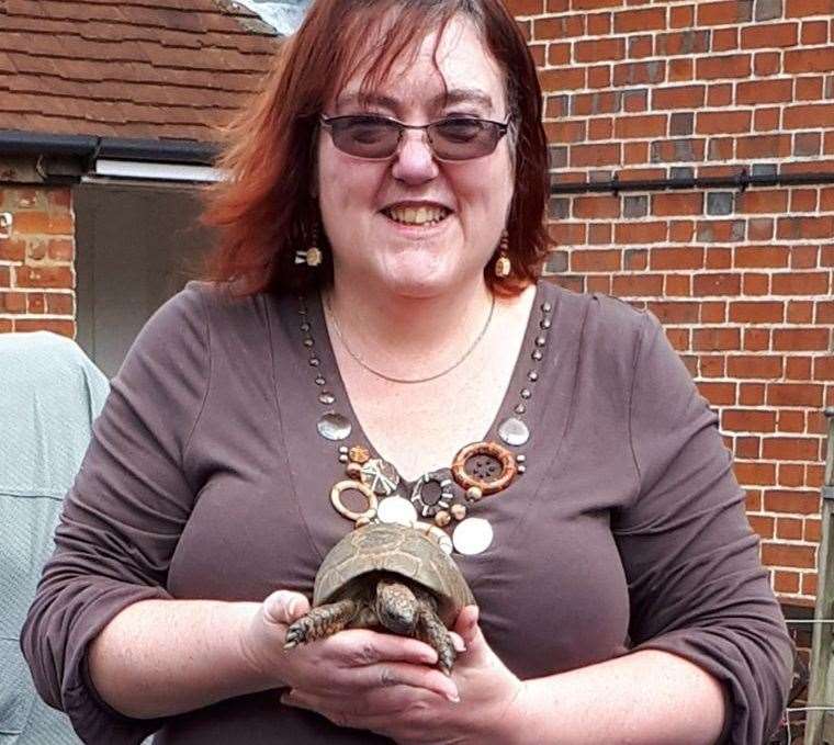 Mandy Harwood reunited with Fred the tortoise
