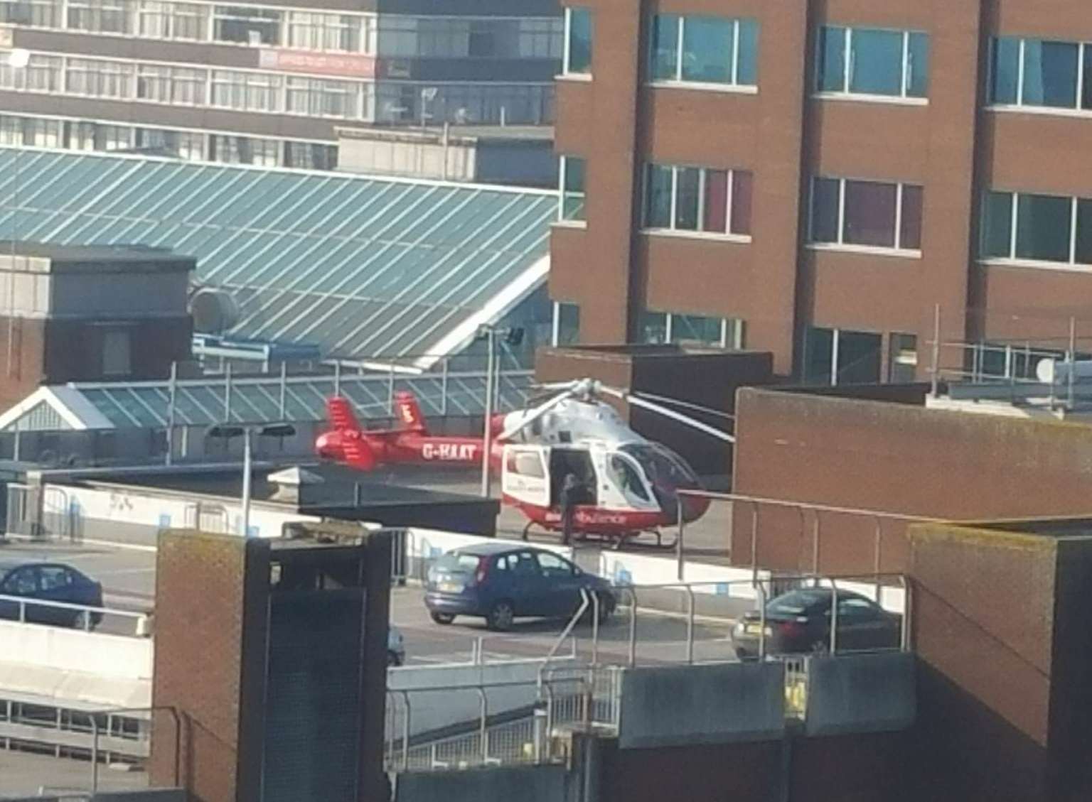 The air ambulance has landed on the roof of The Mall. Pic: Matthew J Scott