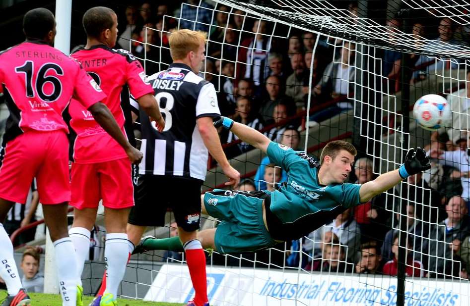Dover goalkeeper Mitch Walker in action during the 1-1 draw at Grimsby Town Picture: Abby Ruston