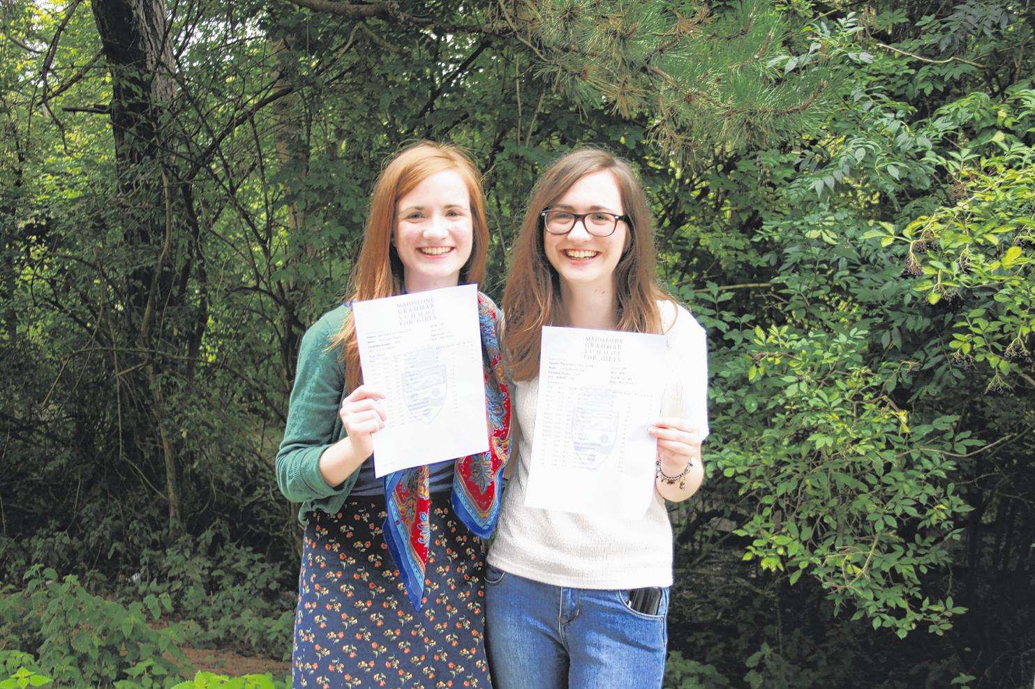Twins Alice (left) and Carolyn (right) Rogers, pupils at Maidstone Grammar School for Girls, achieved eight A* grades between them.